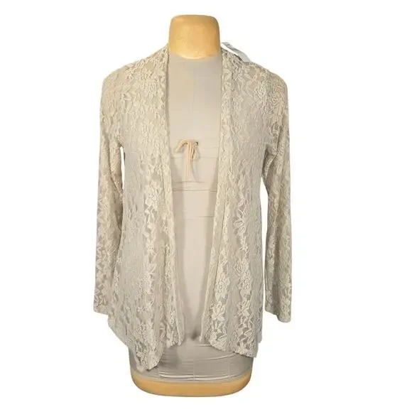 Daytrip Buckle Lace Flyaway Cardigan Large Cream Floral Sheer Open Front NWT - Picture 1 of 13
